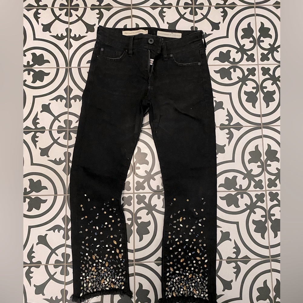 Pilcro Slim Straight Cropped Frayed Hem with Jewels